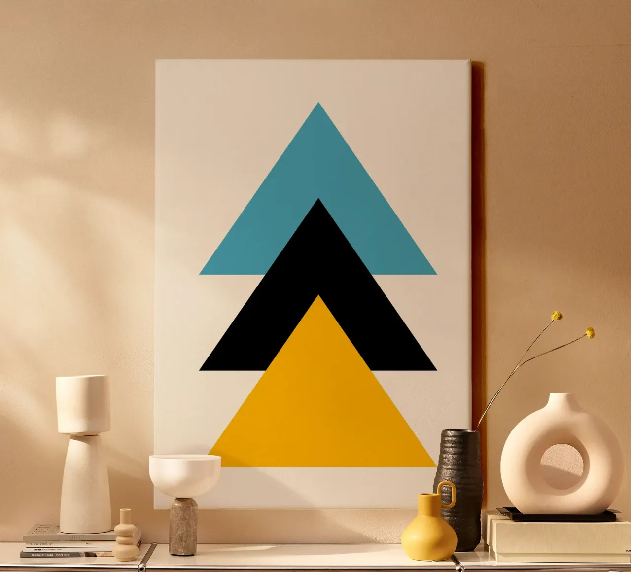 Minimalist Ascent: Geometric Triangles, Blue Black Yellow Ar canvas by NorwesClub