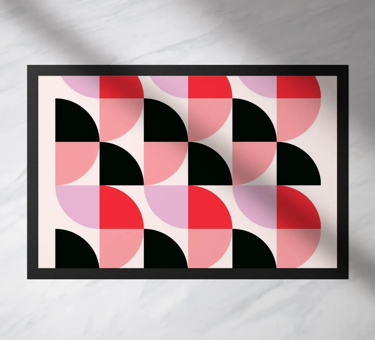 Bauhaus Exhibition: Geometric Abstract, Pink & Red Modern A doormat by NorwesClub