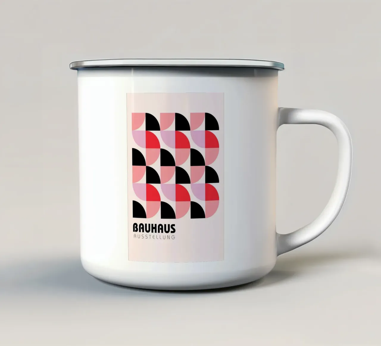 Bauhaus tentoonstelling: Geometrisch abstract, roze & rood modern A emaille mok van NorwesClub