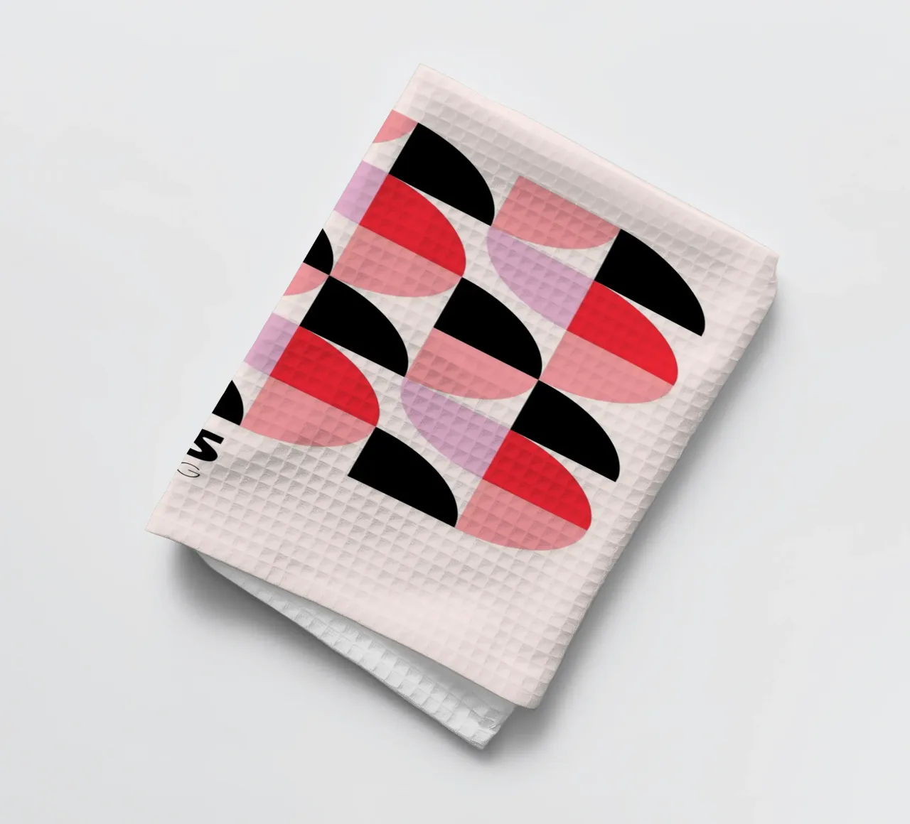 Bauhaus tentoonstelling: Geometrisch abstract, roze & rood modern A theedoek van NorwesClub
