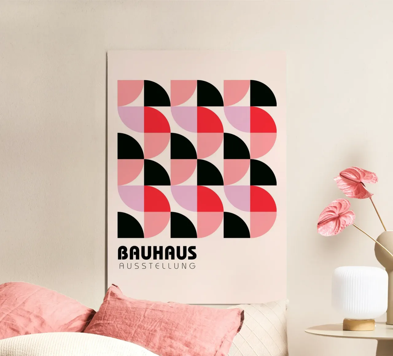 Bauhaus Ausstellung: Geometric Abstract, Pink & Red Modern A Alu-Dibond von NorwesClub