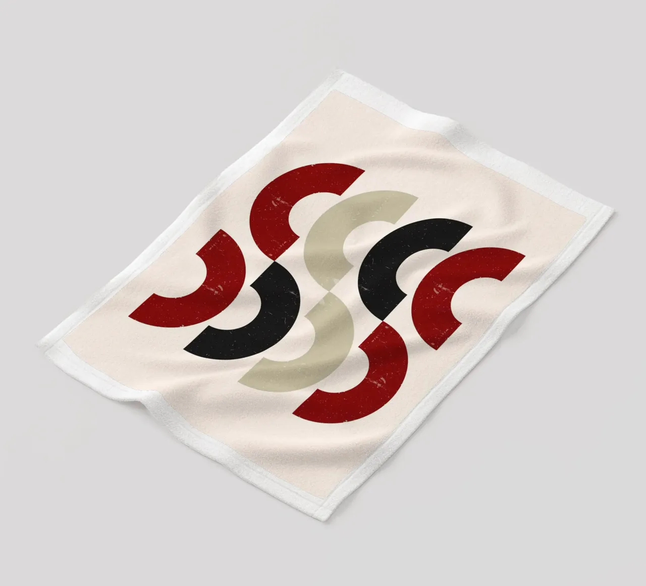 Textured Arcs: Geometric Abstract, Red Black & Beige Art fleece blanket by NorwesClub