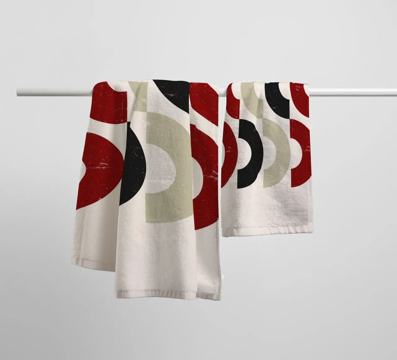 Textured Arcs: Geometric Abstract, Red Black & Beige Art towel by NorwesClub