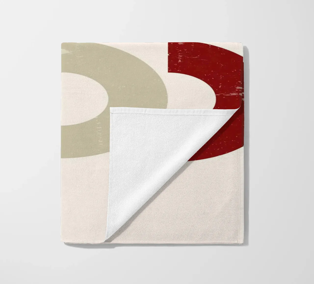 Textured Arcs: Geometric Abstract, Red Black & Beige Art beach towel by NorwesClub