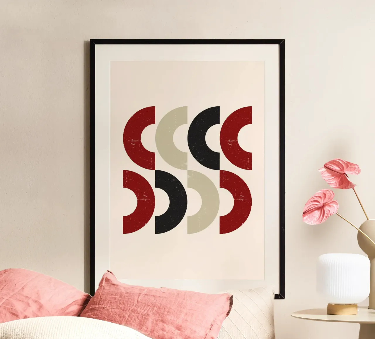 Textured Arcs: Geometric Abstract, Red Black & Beige Art hahnemühle by NorwesClub