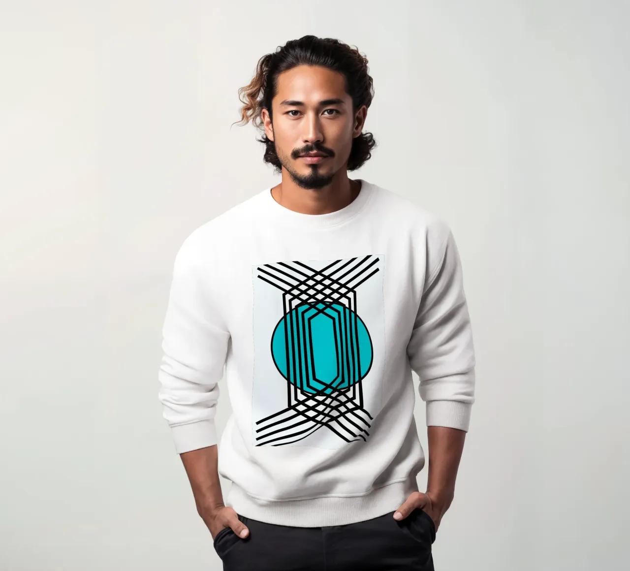 Griglia Op Art: Illusione geometrica, linee turchesi e nere Arte felpa da NorwesClub