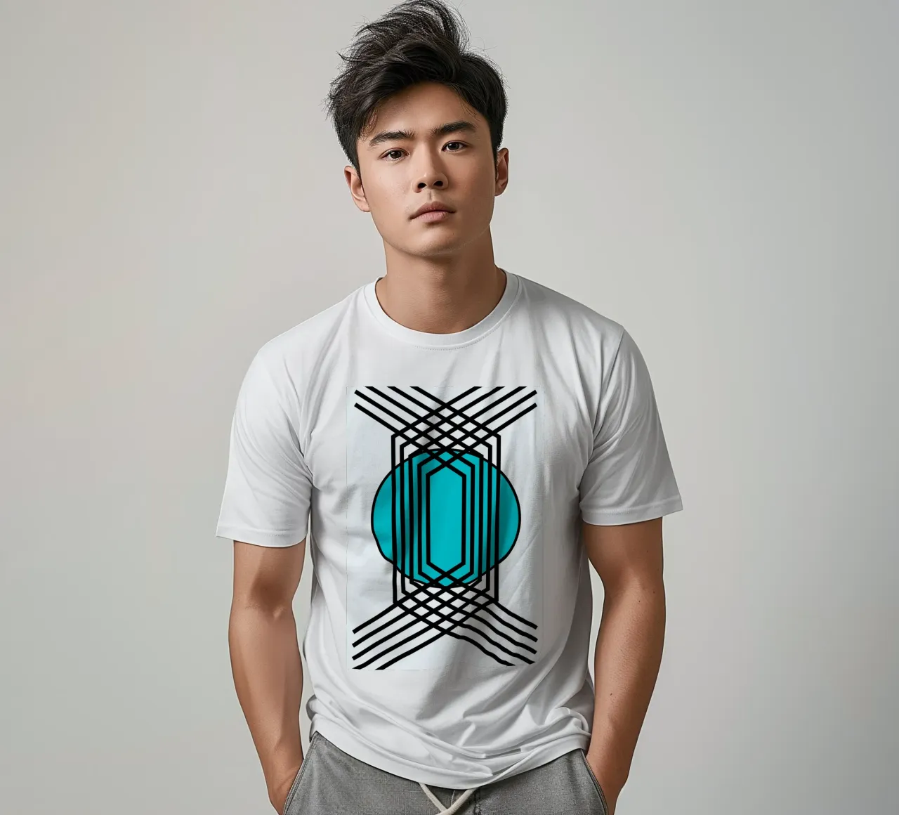 Grille Op Art : Illusion géométrique, lignes turquoise et noires Art t-shirt de NorwesClub