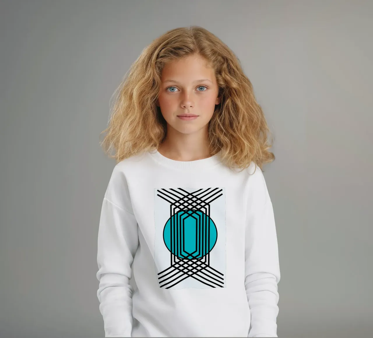 Griglia Op Art: Illusione geometrica, linee turchesi e nere Arte felpa bambino da NorwesClub