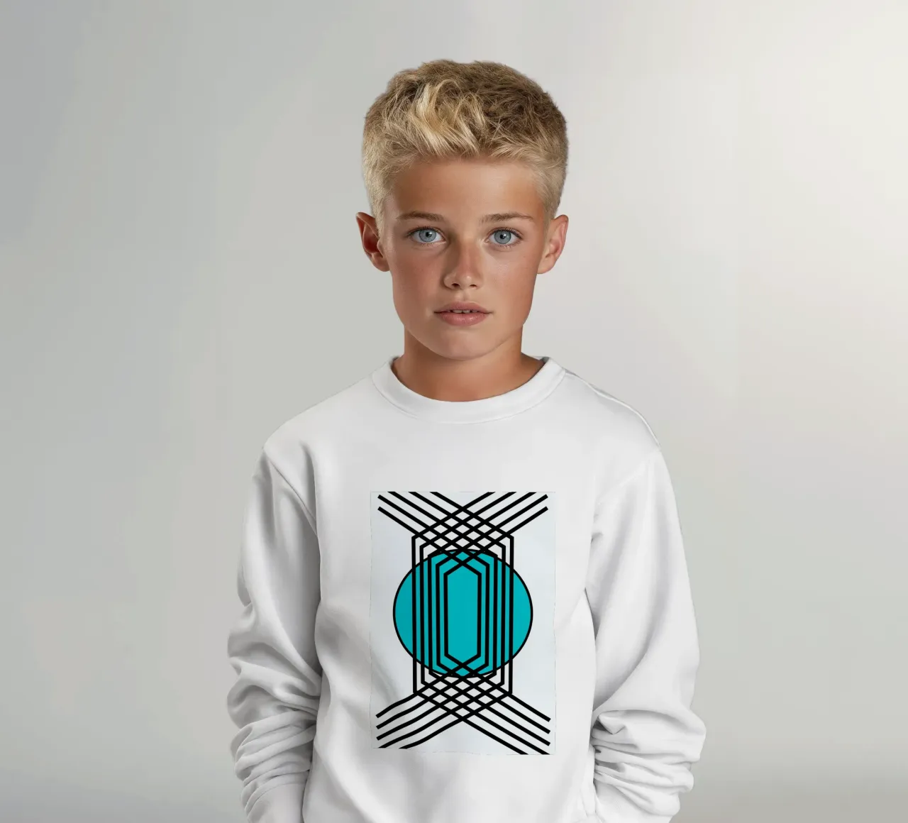 Griglia Op Art: Illusione geometrica, linee turchesi e nere Arte felpa bambino da NorwesClub