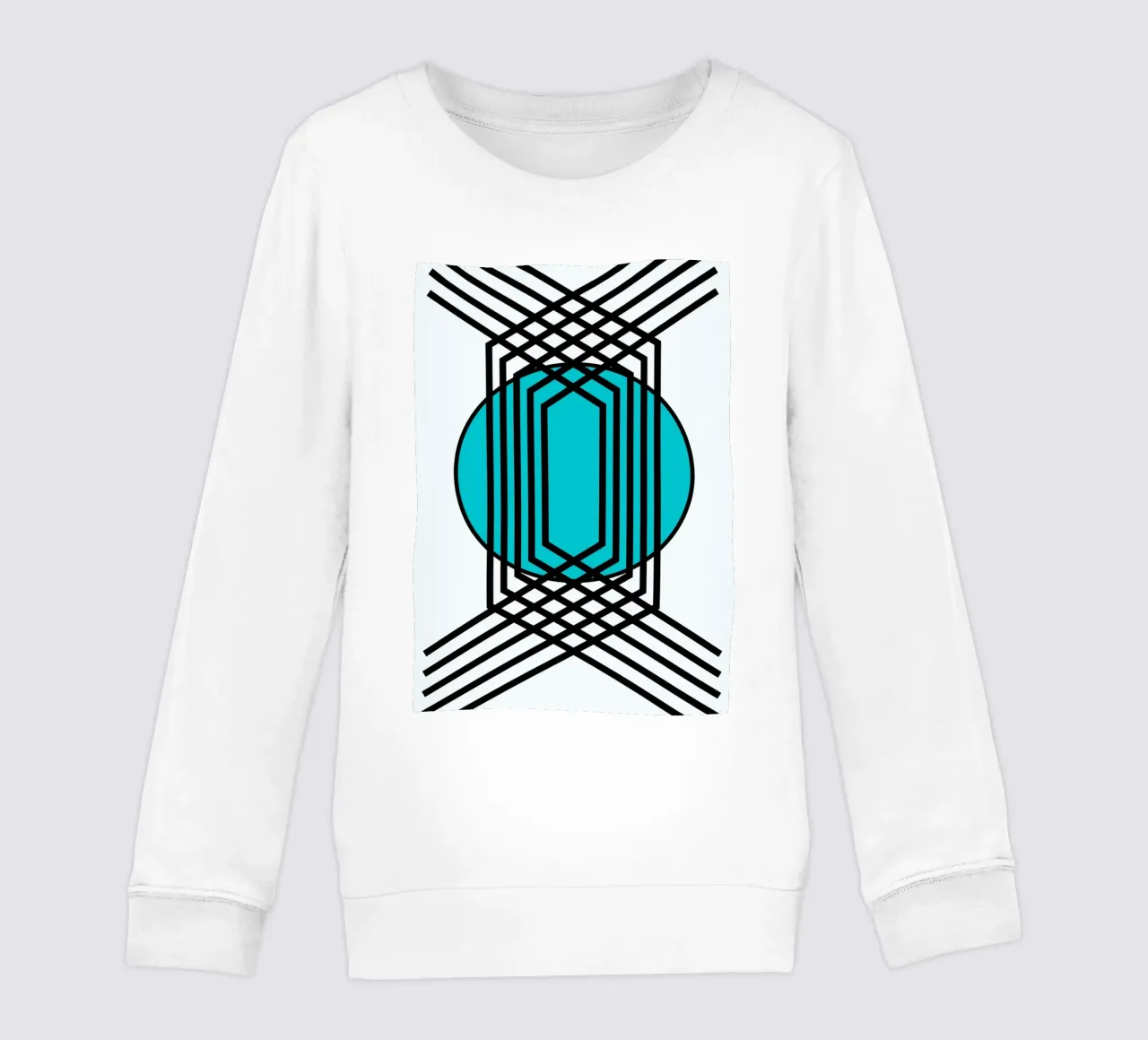 Griglia Op Art: Illusione geometrica, linee turchesi e nere Arte felpa bambino da NorwesClub