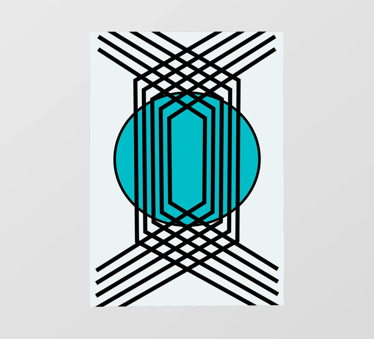 Griglia Op Art: Illusione geometrica, linee turchesi e nere Arte telo in pvc da NorwesClub