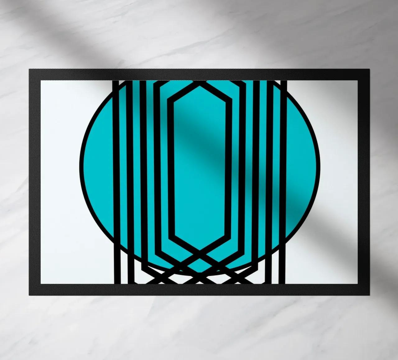 Griglia Op Art: Illusione geometrica, linee turchesi e nere Arte zerbino da NorwesClub