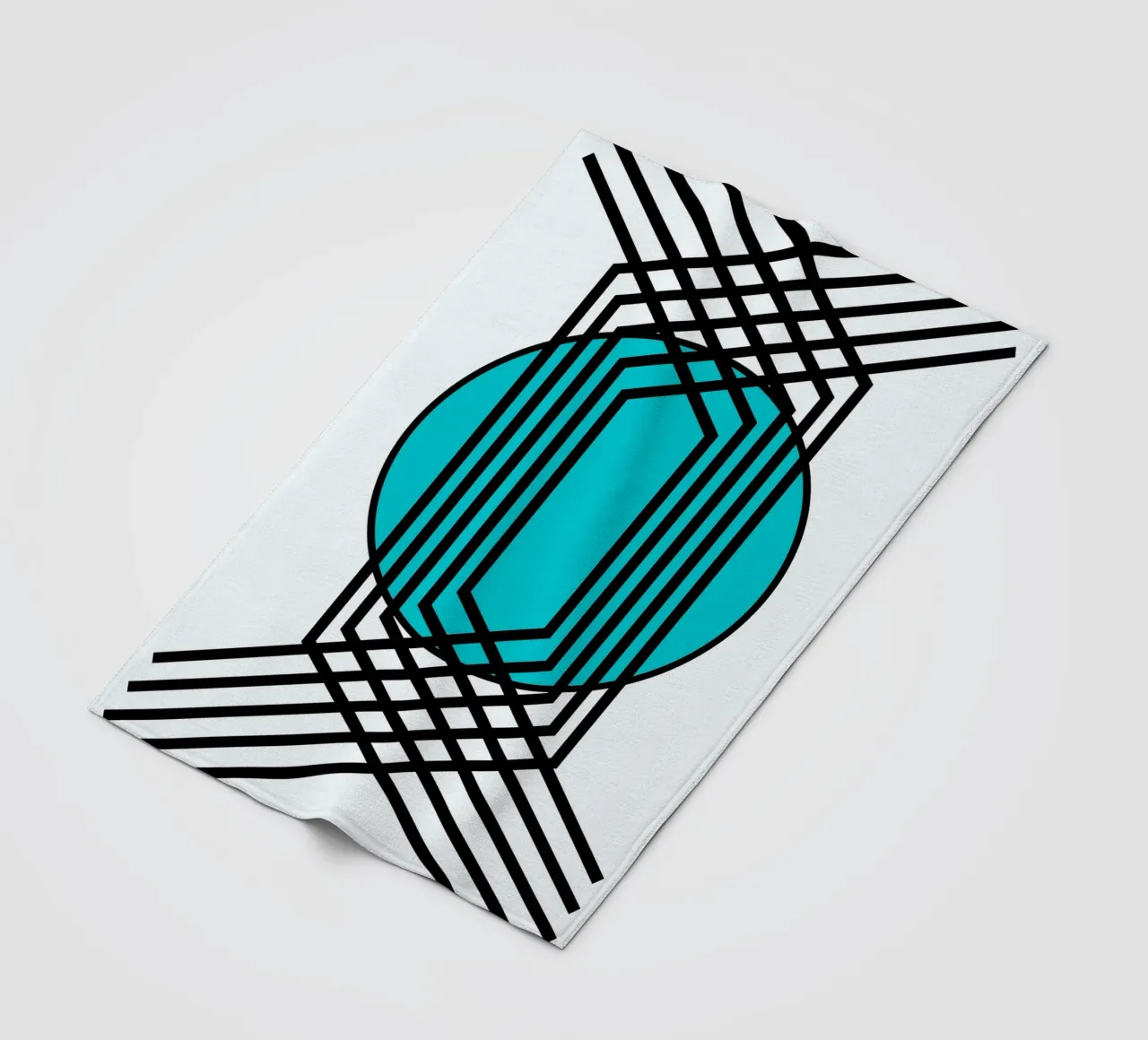 Griglia Op Art: Illusione geometrica, linee turchesi e nere Arte coperta in pile da NorwesClub
