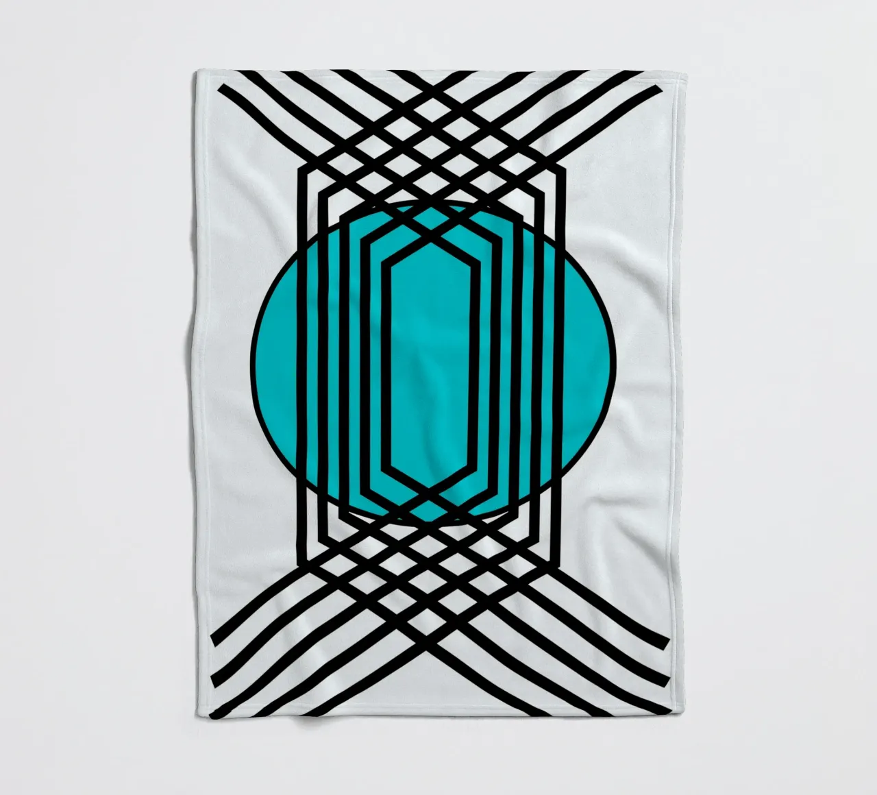 Griglia Op Art: Illusione geometrica, linee turchesi e nere Arte coperta in pile da NorwesClub