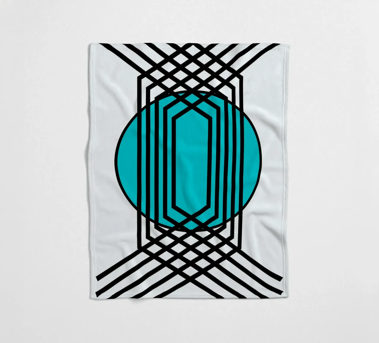 Griglia Op Art: Illusione geometrica, linee turchesi e nere Arte coperta in pile da NorwesClub