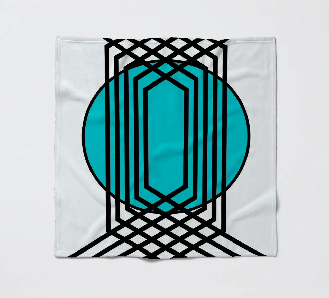 Griglia Op Art: Illusione geometrica, linee turchesi e nere Arte coperta in pile da NorwesClub