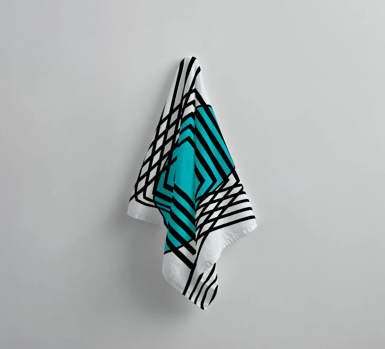 Griglia Op Art: Illusione geometrica, linee turchesi e nere Arte asciugamano da bagno da NorwesClub