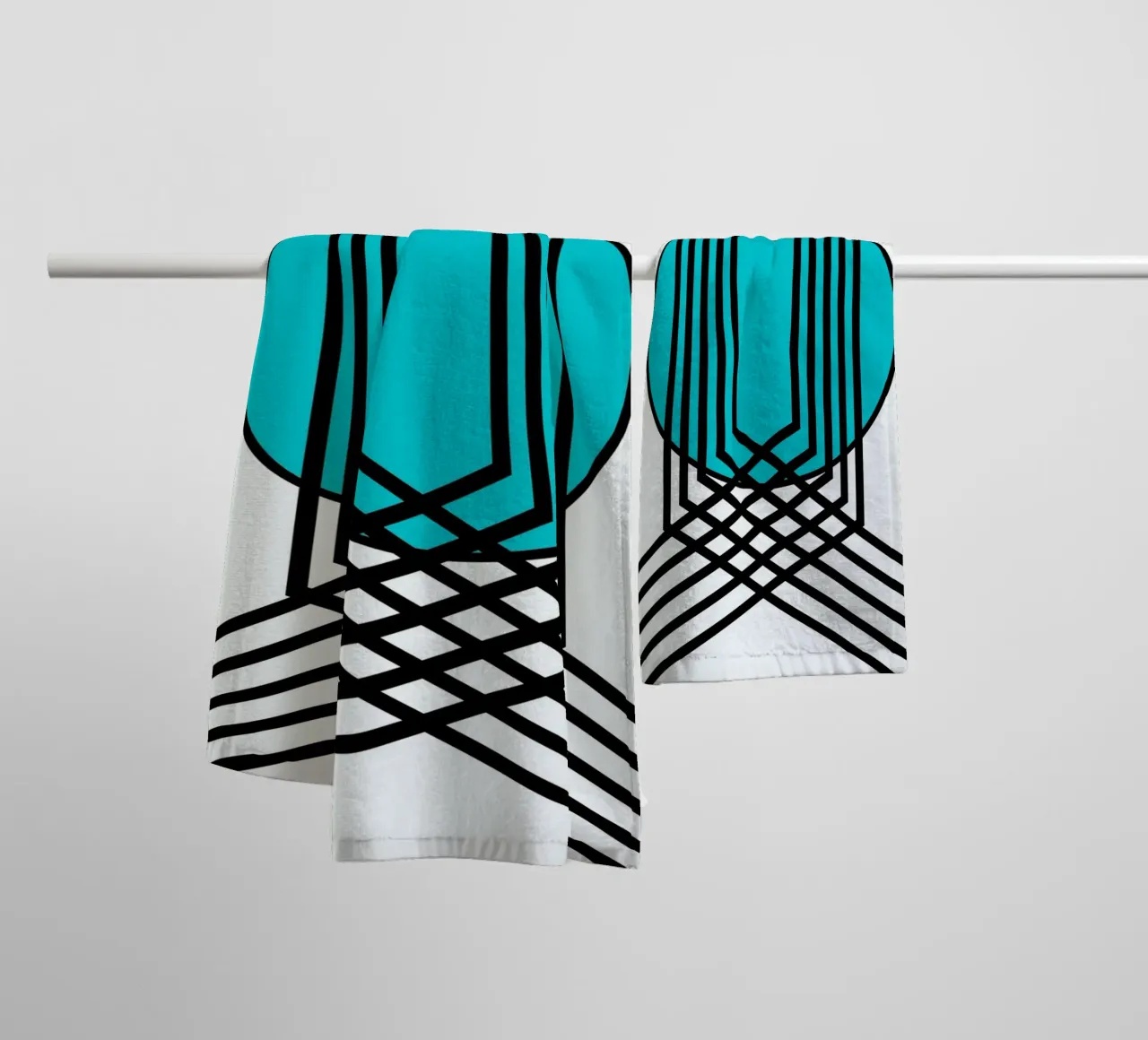 Griglia Op Art: Illusione geometrica, linee turchesi e nere Arte asciugamano da bagno da NorwesClub