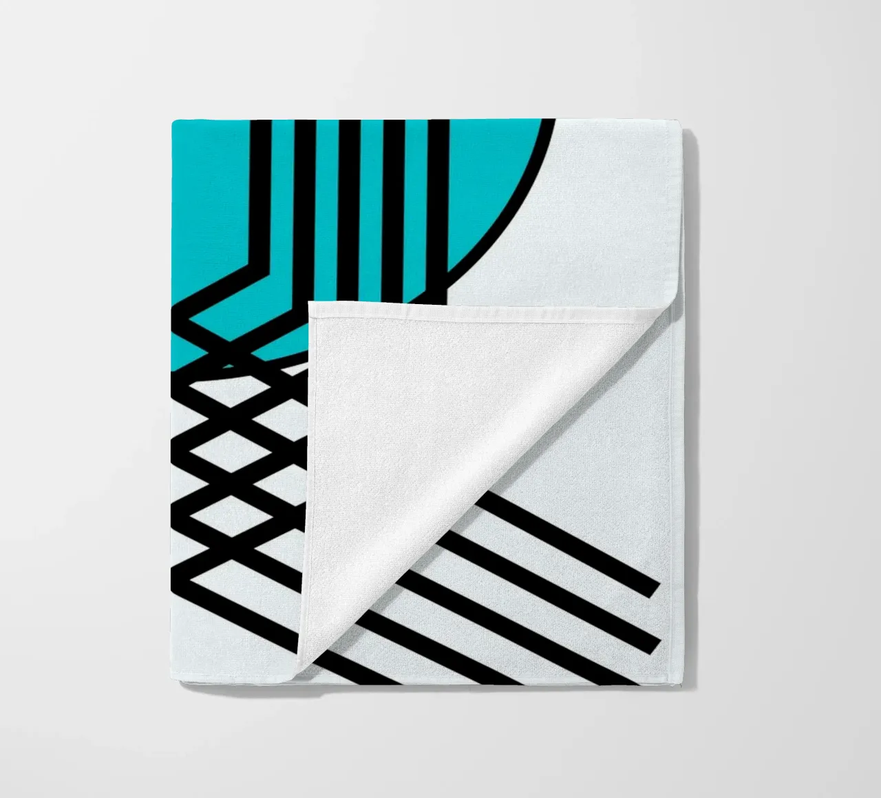 Griglia Op Art: Illusione geometrica, linee turchesi e nere Arte telo mare da NorwesClub