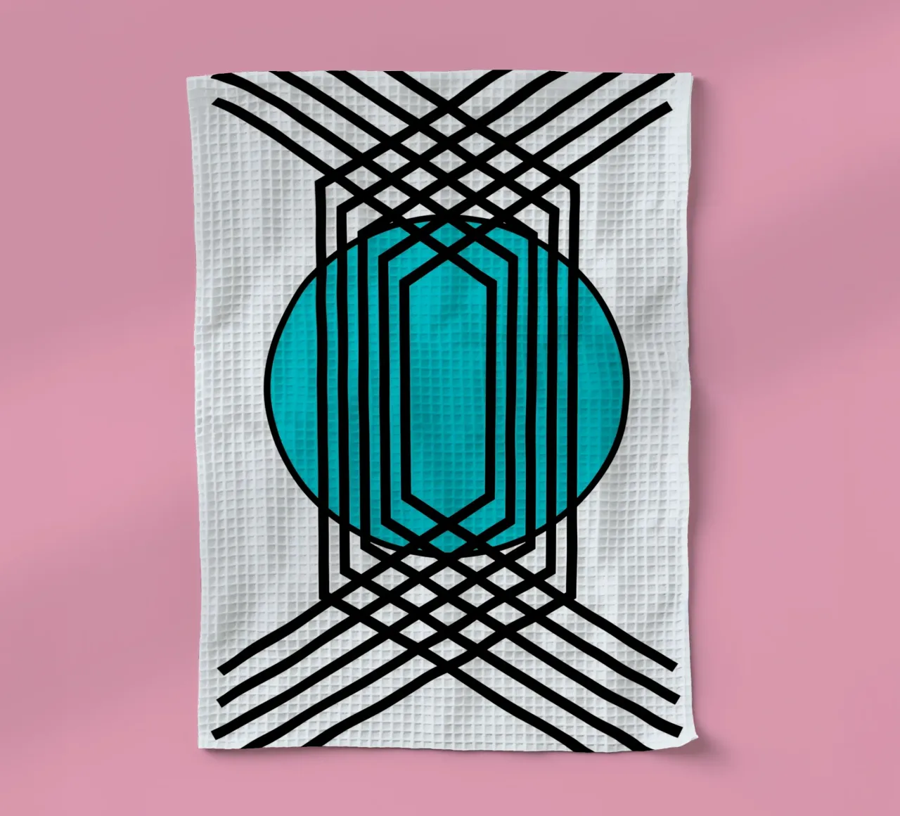 Griglia Op Art: Illusione geometrica, linee turchesi e nere Arte canovaccio da cucina da NorwesClub