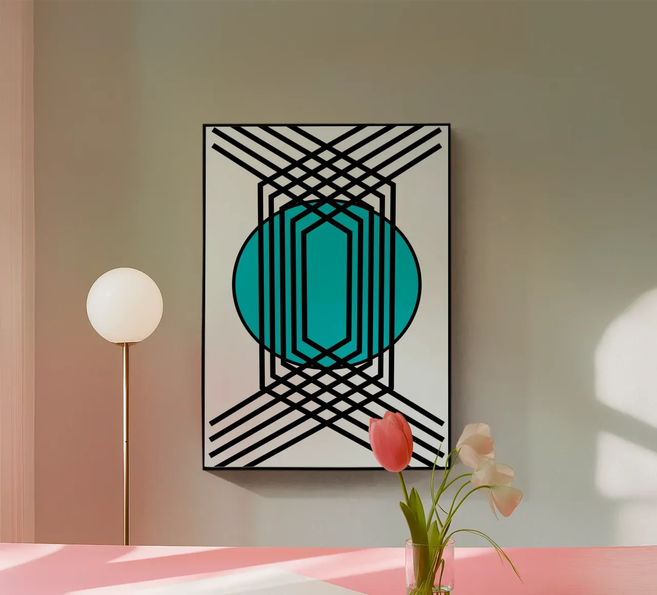 Griglia Op Art: Illusione geometrica, linee turchesi e nere Arte plexiglass da NorwesClub
