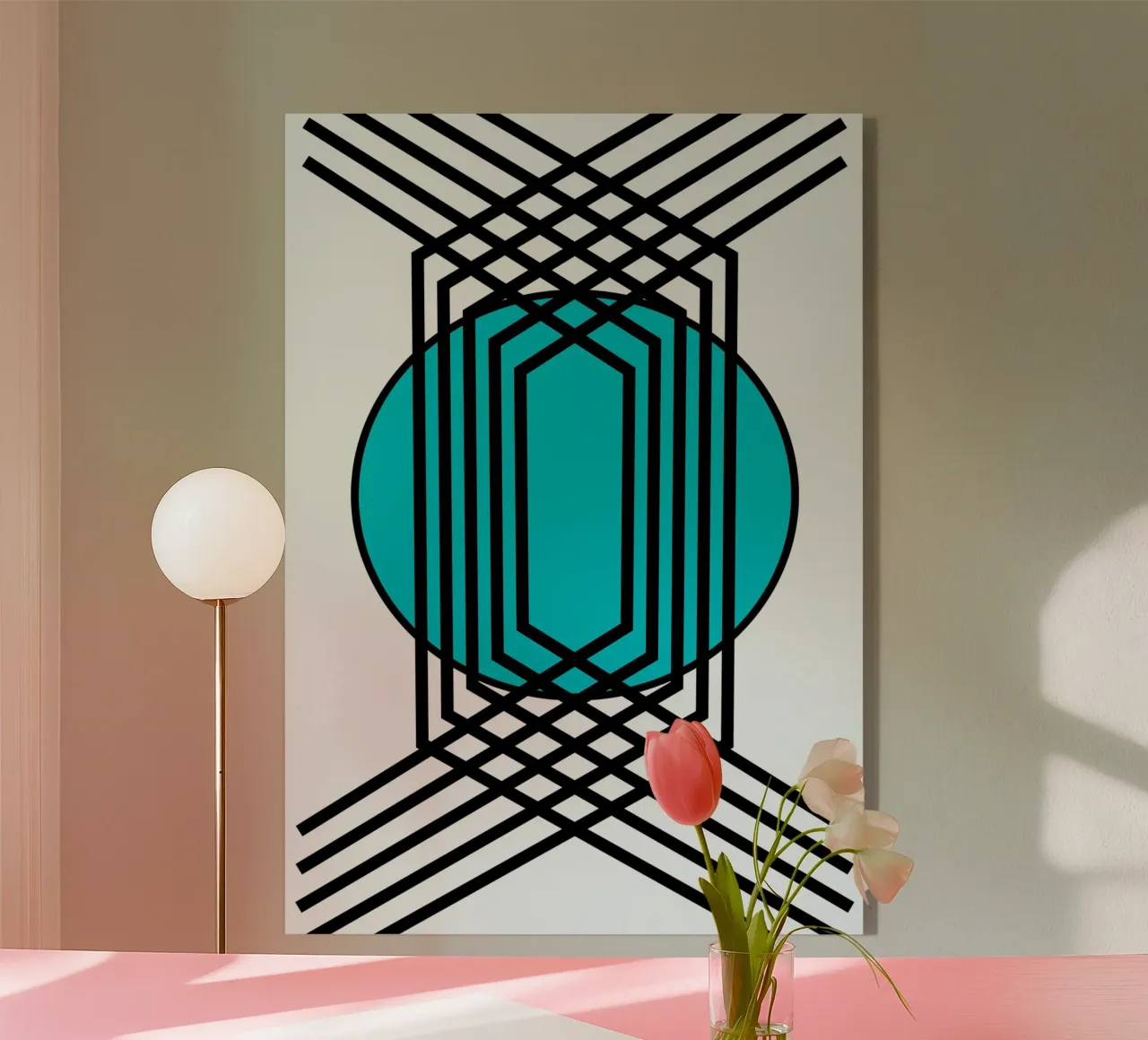Griglia Op Art: Illusione geometrica, linee turchesi e nere Arte plexiglass da NorwesClub