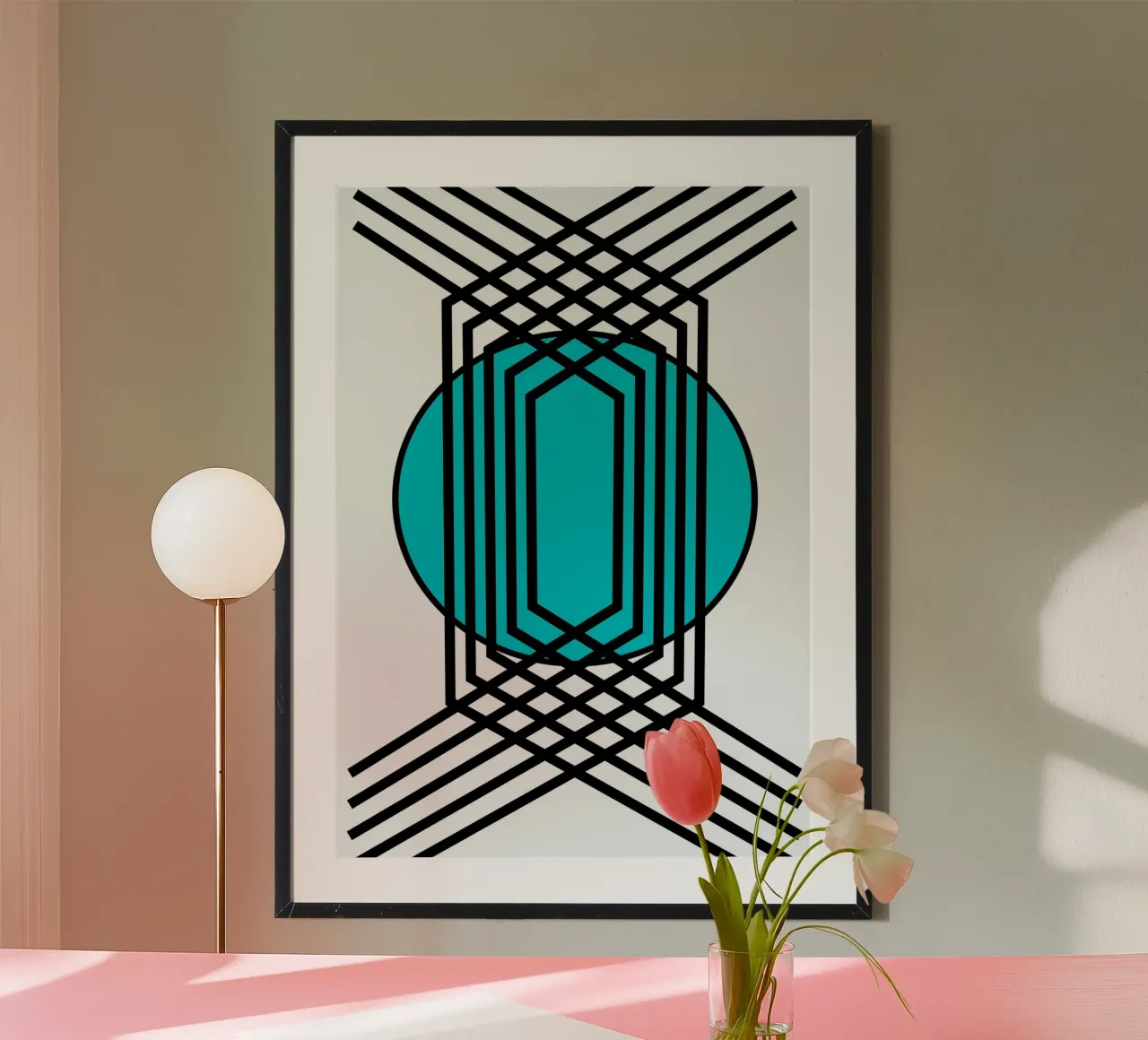 Griglia Op Art: Illusione geometrica, linee turchesi e nere Arte carta hahnemühle da NorwesClub
