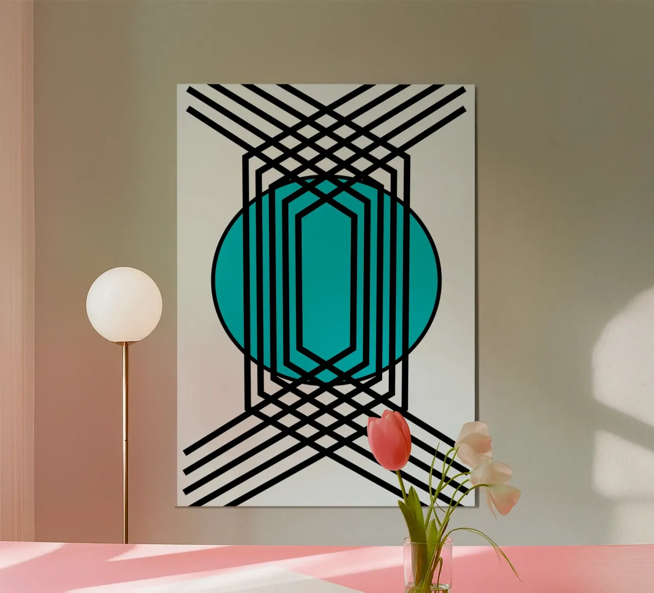 Griglia Op Art: Illusione geometrica, linee turchesi e nere Arte carta hahnemühle da NorwesClub