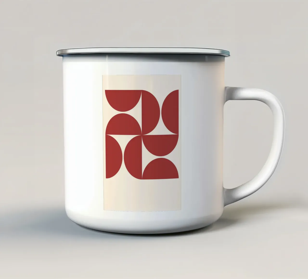 Archi rosso rubino: Arte geometrica, astratta e di tendenza di metà secolo tazza in smalto da NorwesClub