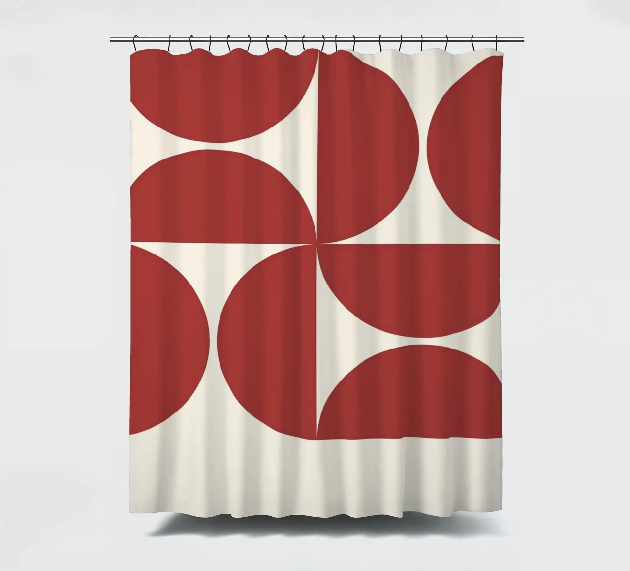 Ruby Red Arcs: Mid-Century Geometric, Abstract & Trendy Art shower curtain by NorwesClub