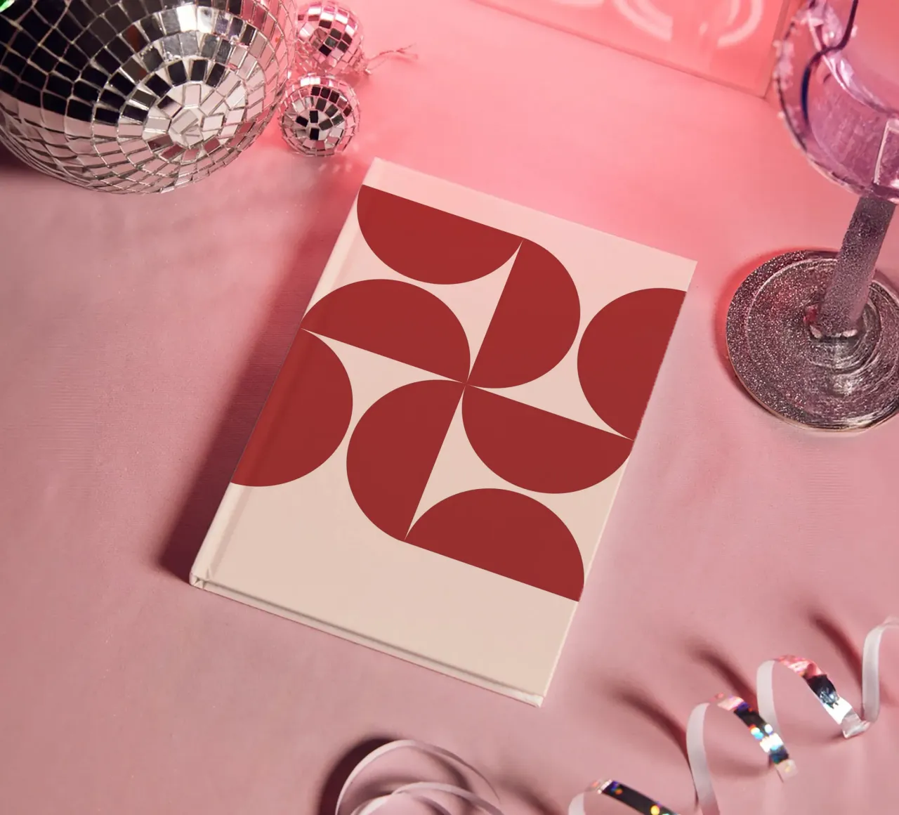 Ruby Red Arcs: Mid-Century Geometric, Abstract & Trendy Art notebook by NorwesClub