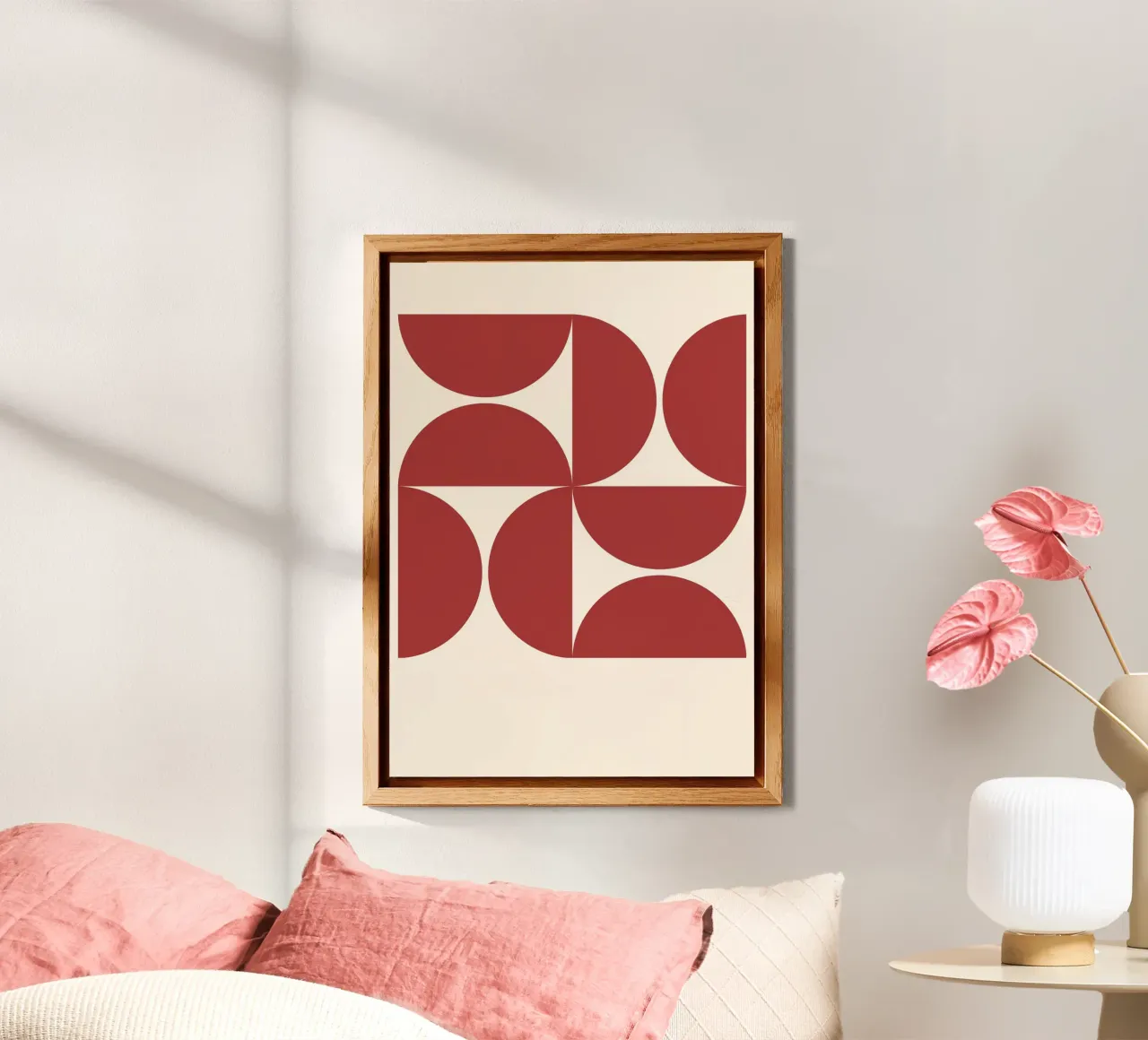 Ruby Red Arcs: Mid-Century Geometric, Abstract & Trendy Art alu-dibond by NorwesClub