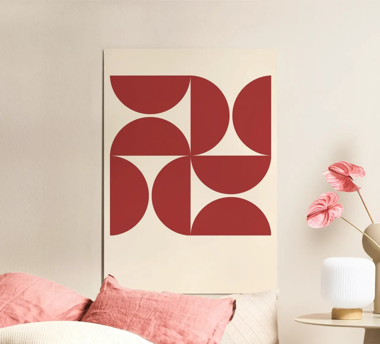 Ruby Red Arcs: Mid-Century Geometric, Abstract & Trendy Art alu-dibond by NorwesClub