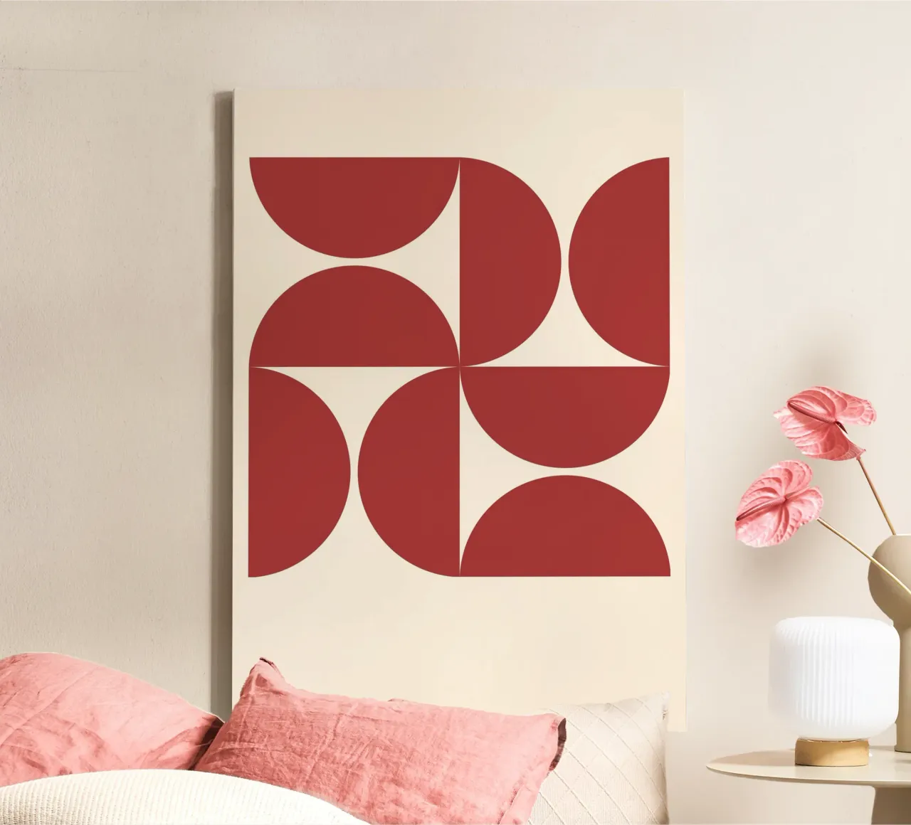 Ruby Red Arcs: Mid-Century Geometric, Abstract & Trendy Art canvas by NorwesClub