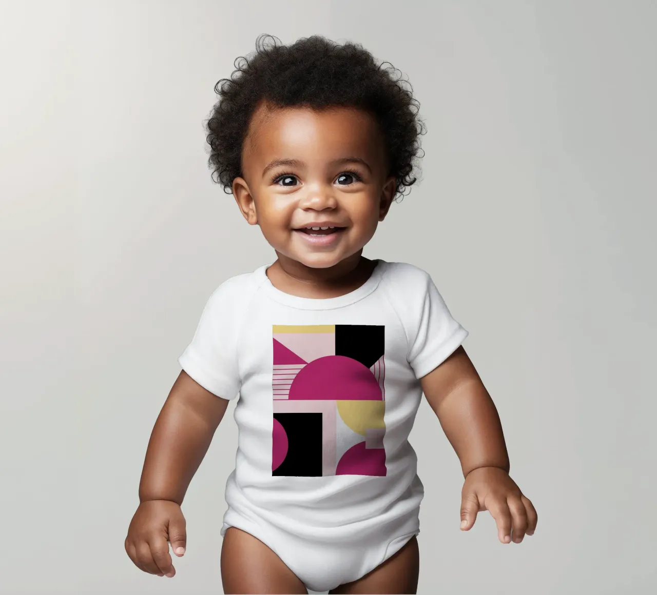 Geometric Pop: Roze & Zwart Abstract, Moderne Trend Kunstdruk babyrompertje korte mouwen van NorwesClub