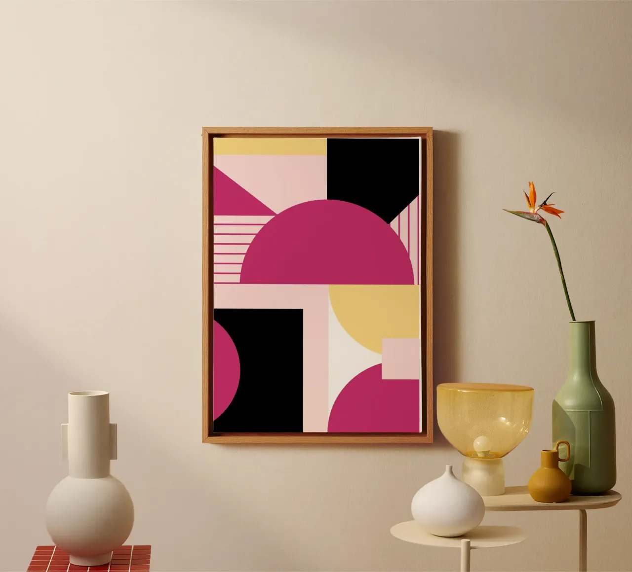 Geometric Pop: Pink & Black Abstract, Modern Trend Art Print canvas by NorwesClub