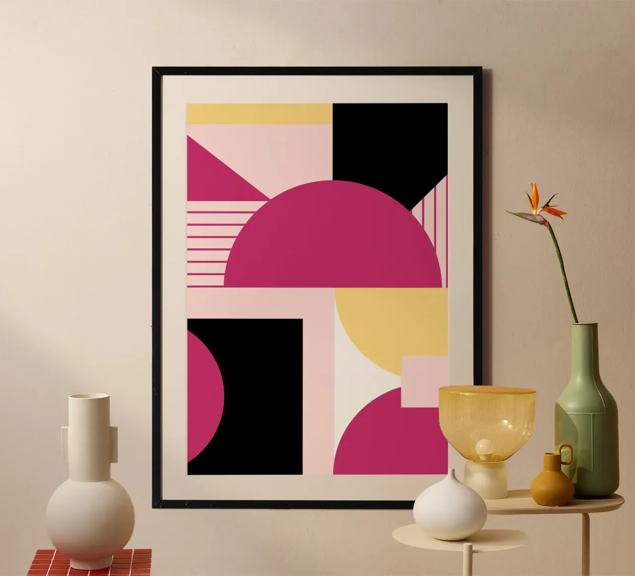 Geometric Pop: Pink & Black Abstract, Modern Trend Art Print hahnemühle de NorwesClub