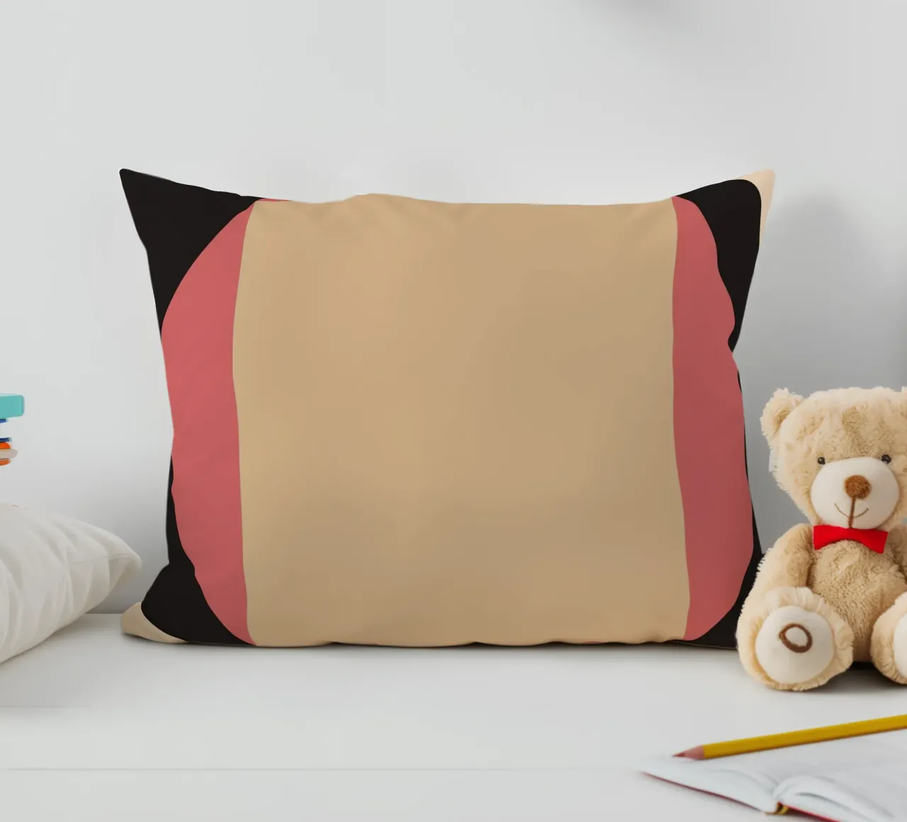 Geometrico di metà secolo: Rosa e nero astratto, linee moderne A cuscino da NorwesClub