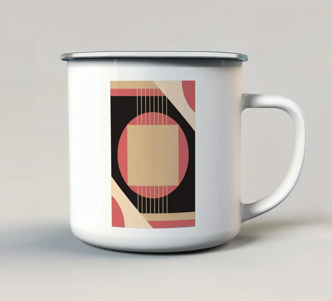 Geometrico di metà secolo: Rosa e nero astratto, linee moderne A tazza in smalto da NorwesClub