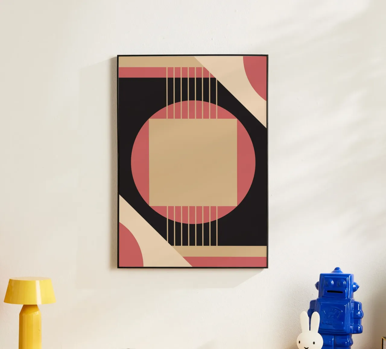 Geometrico di metà secolo: Rosa e nero astratto, linee moderne A alluminio dibond da NorwesClub