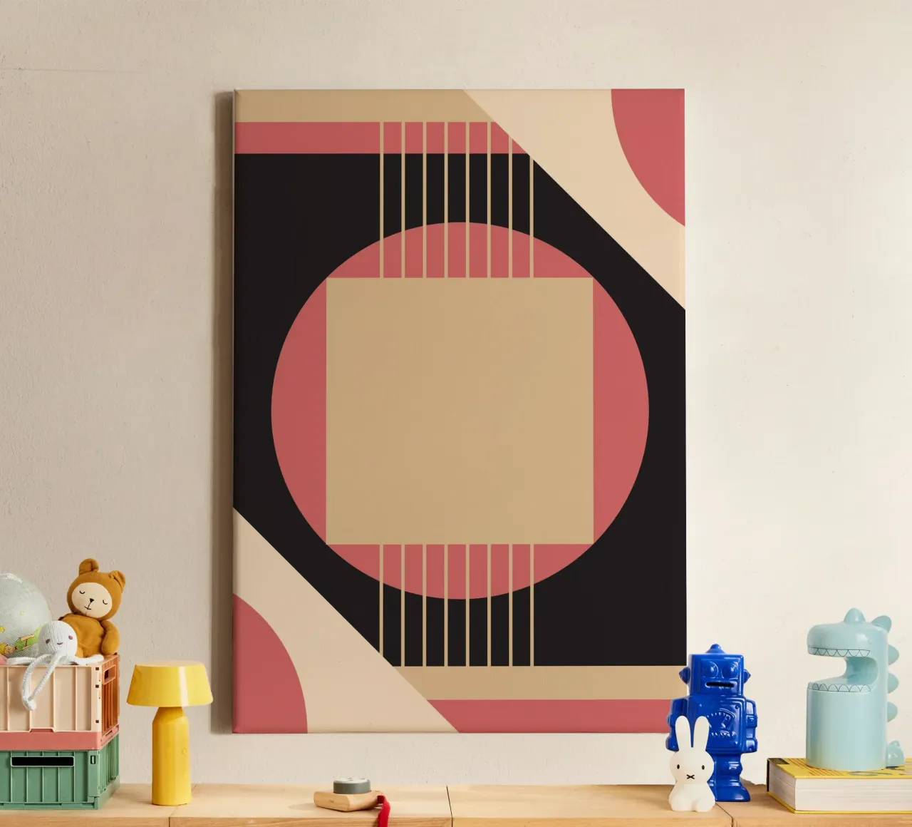 Geometrico di metà secolo: Rosa e nero astratto, linee moderne A tela con Cornice a cassetta da NorwesClub