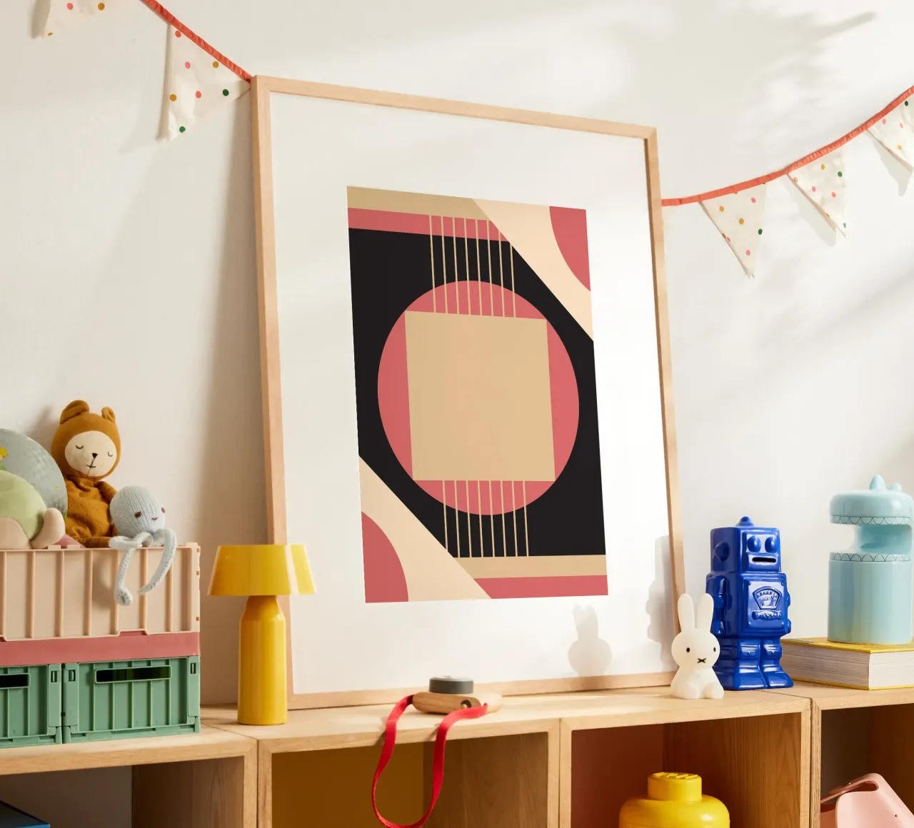 Geométrico de mediados de siglo: Rosa y Negro Abstracto, Líneas Modernas A poster con marco de aluminio de NorwesClub
