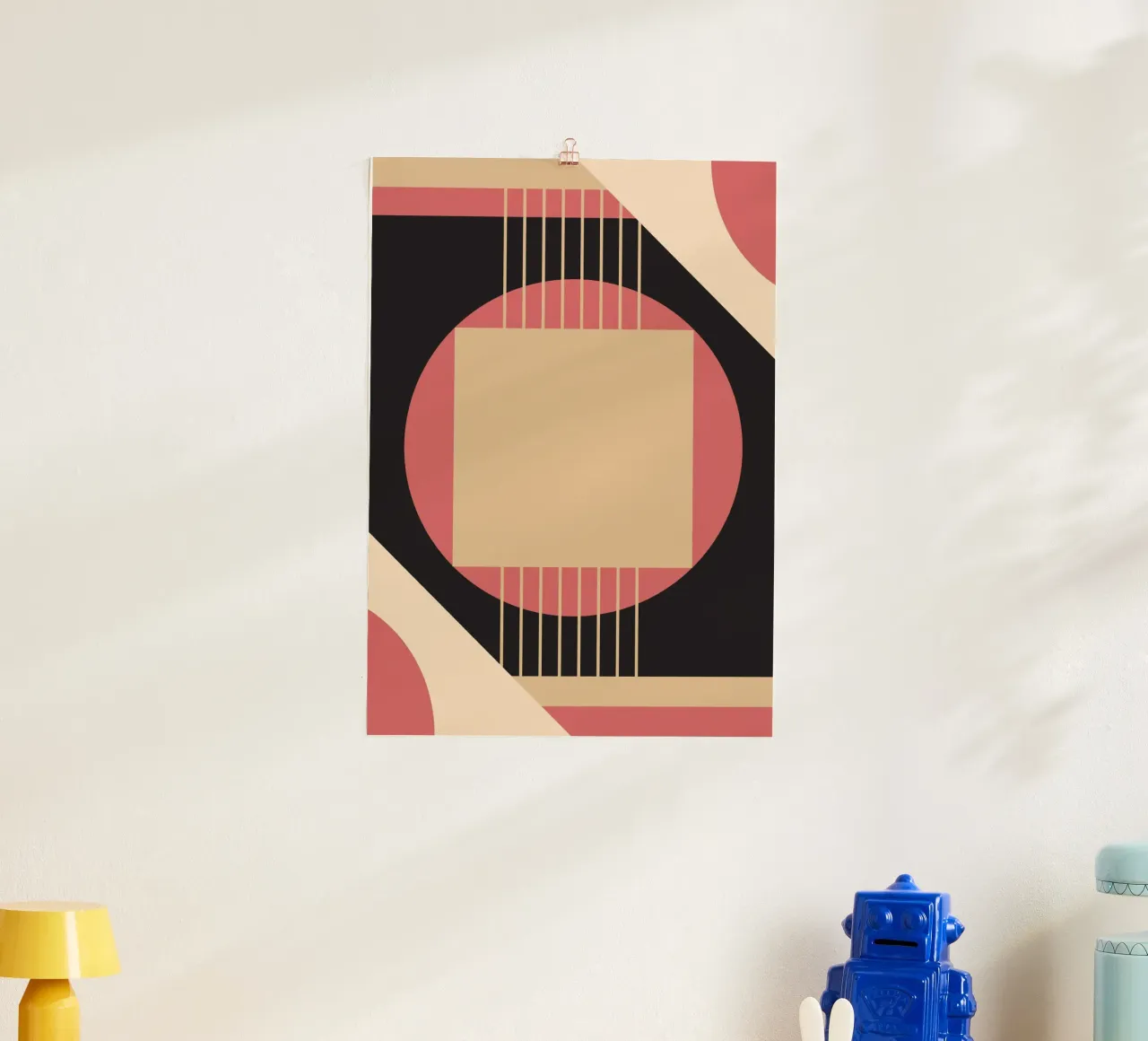 Geométrico de mediados de siglo: Rosa y Negro Abstracto, Líneas Modernas A poster con marco de aluminio de NorwesClub