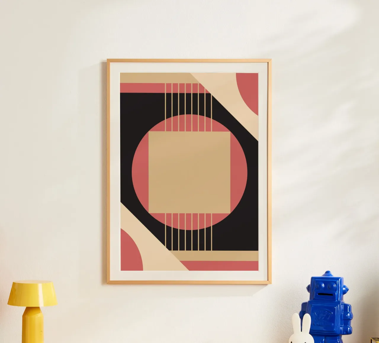 Geométrico de mediados de siglo: Rosa y Negro Abstracto, Líneas Modernas A poster con marco de aluminio de NorwesClub