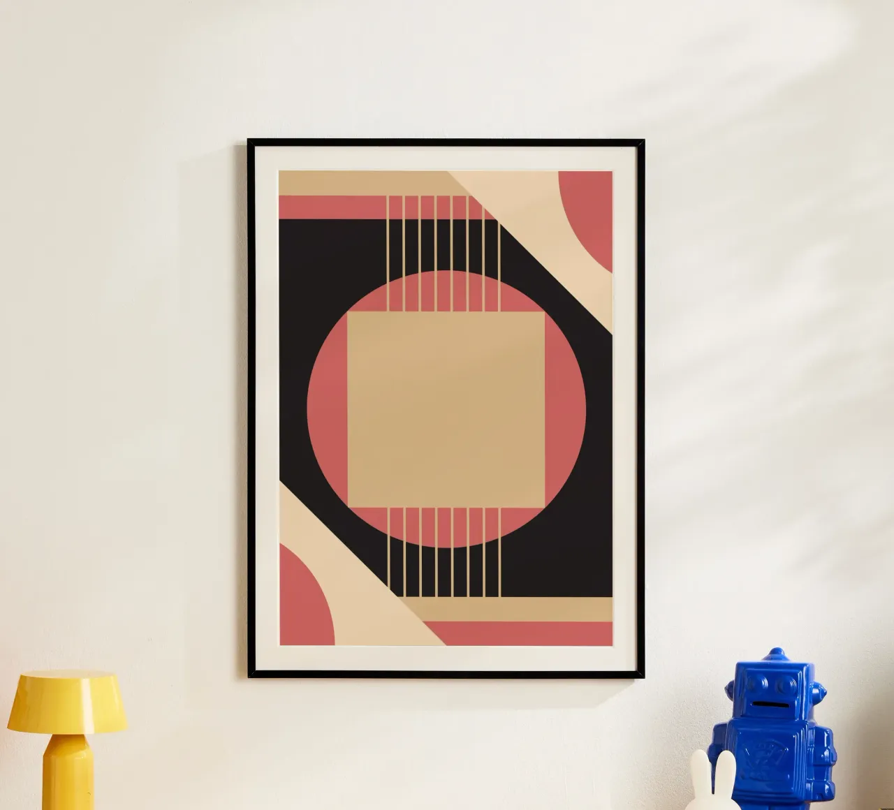 Geométrico de mediados de siglo: Rosa y Negro Abstracto, Líneas Modernas A poster con marco de aluminio de NorwesClub