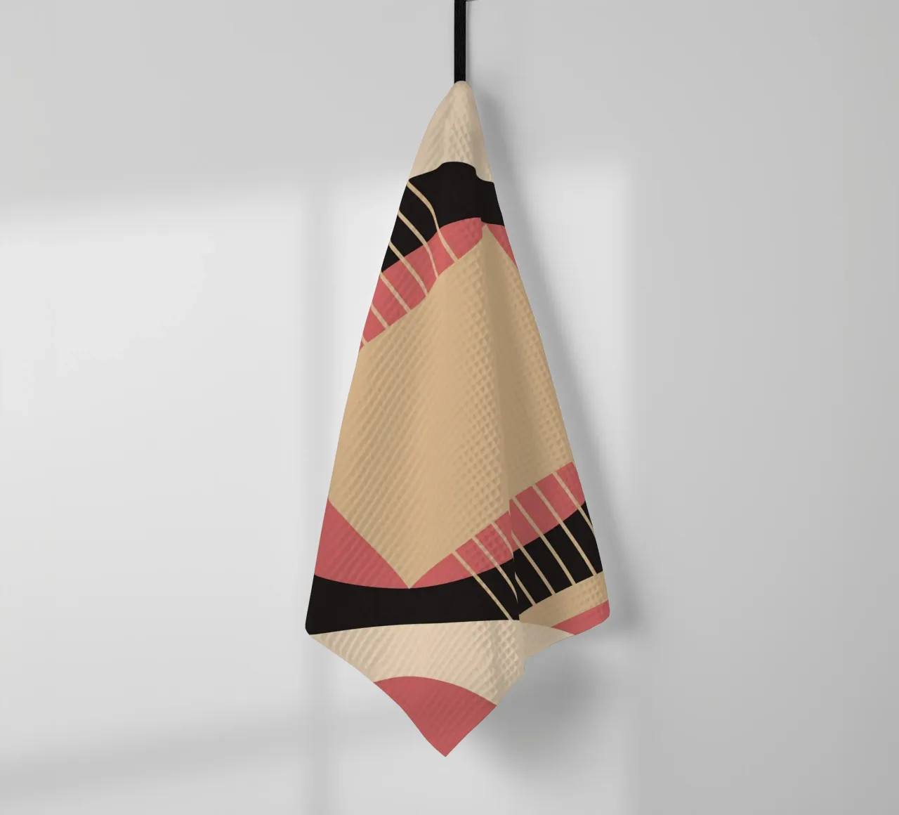 Geometrico di metà secolo: Rosa e nero astratto, linee moderne A canovaccio da cucina da NorwesClub
