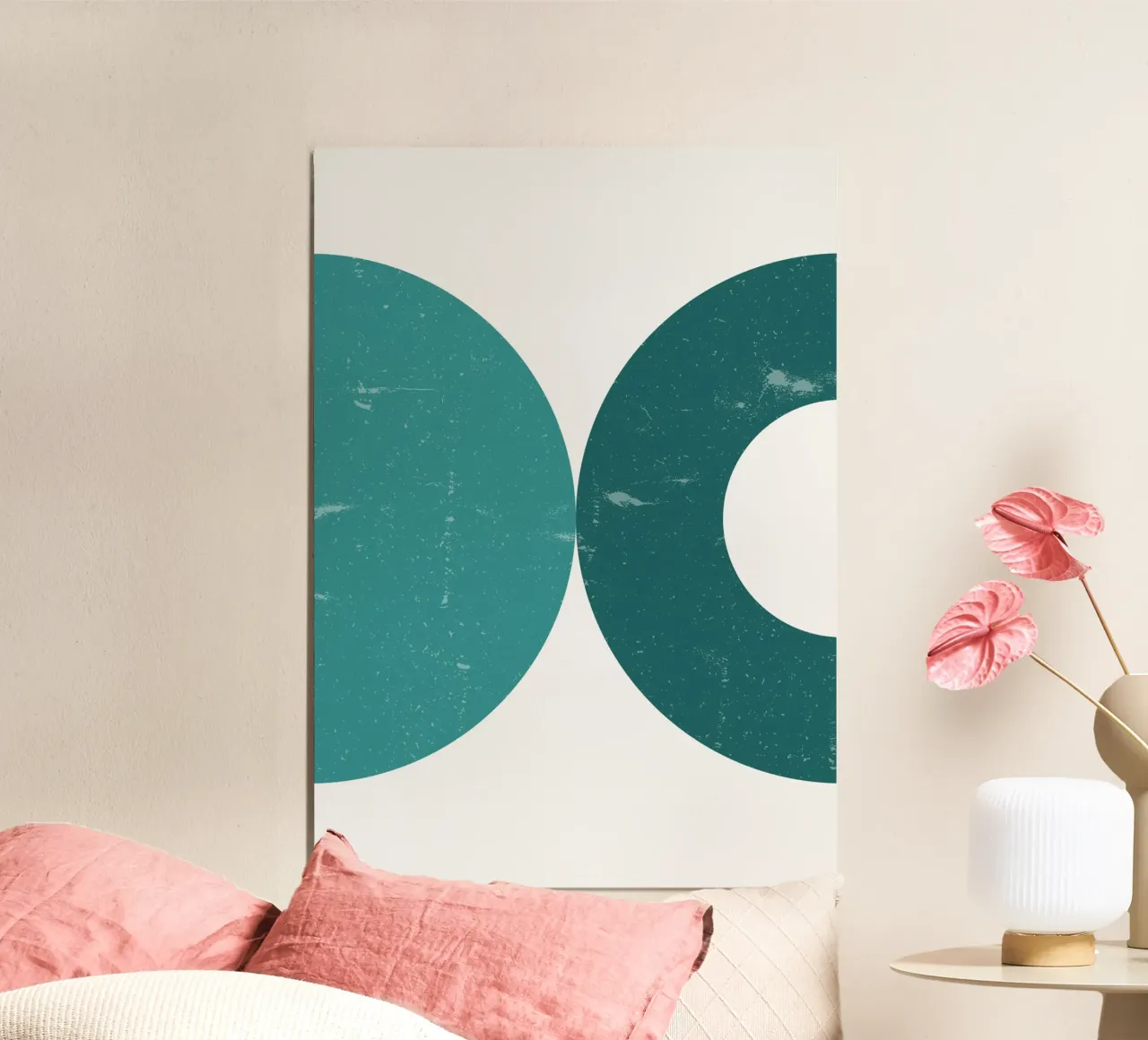 Abstract Circles: Textured Teal & Blue, Minimalist Modern Ar alu-dibond by NorwesClub