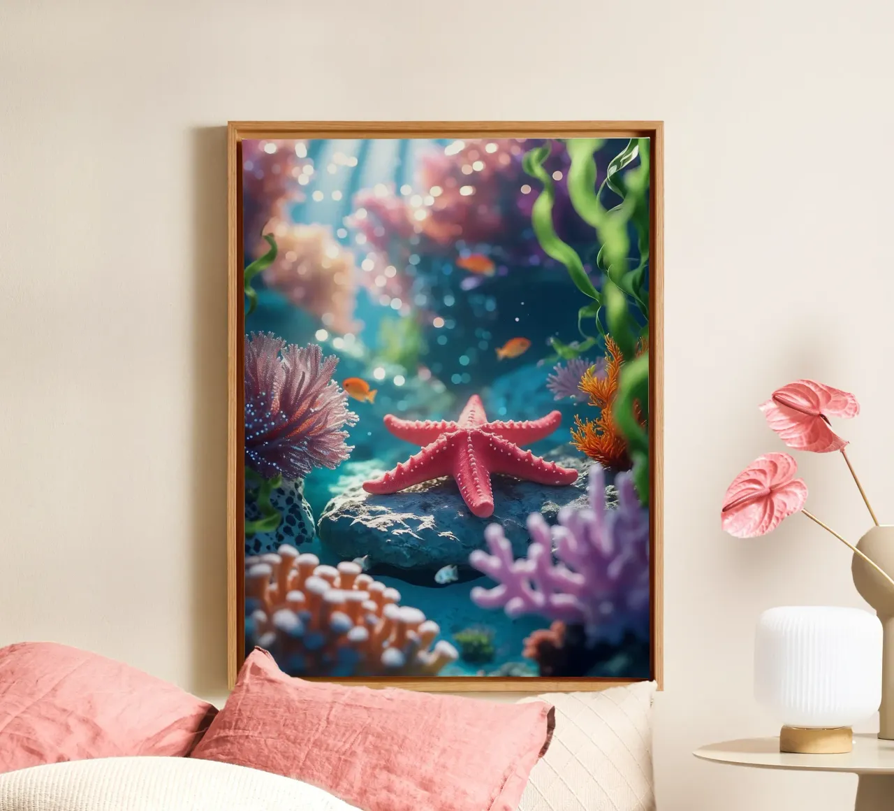 🪸⭐ Starfish Red | Starlight on the Bottom canvas with Floater frame by Trinkets NL Design Studio