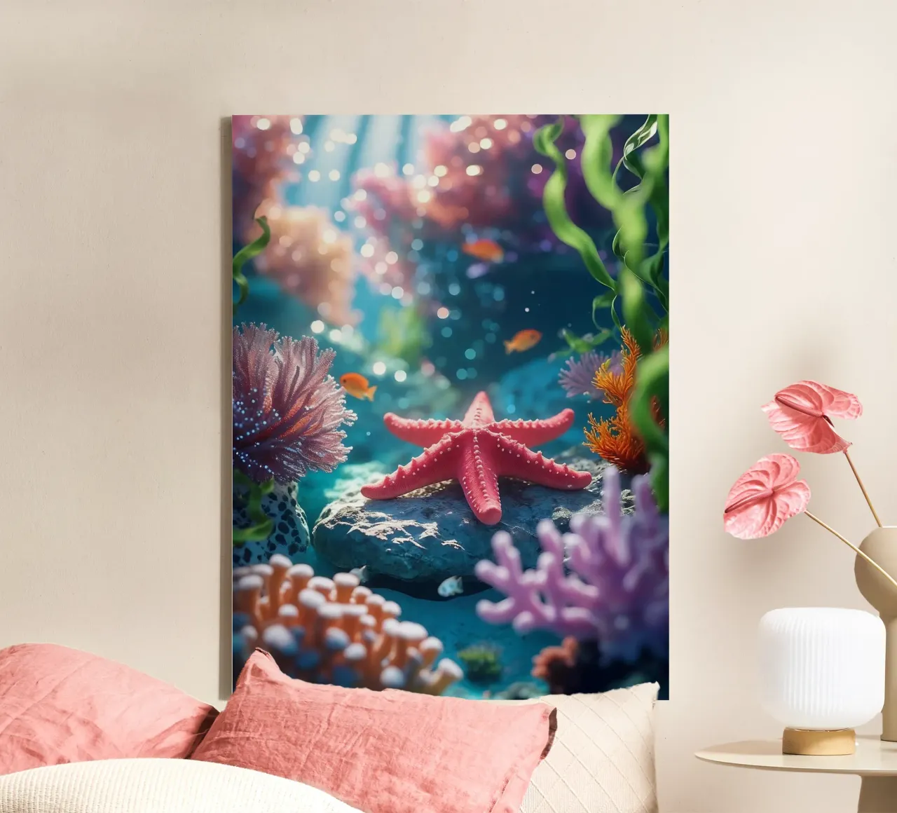 🪸⭐ Starfish Red | Starlight on the Bottom canvas with Floater frame by Trinkets NL Design Studio