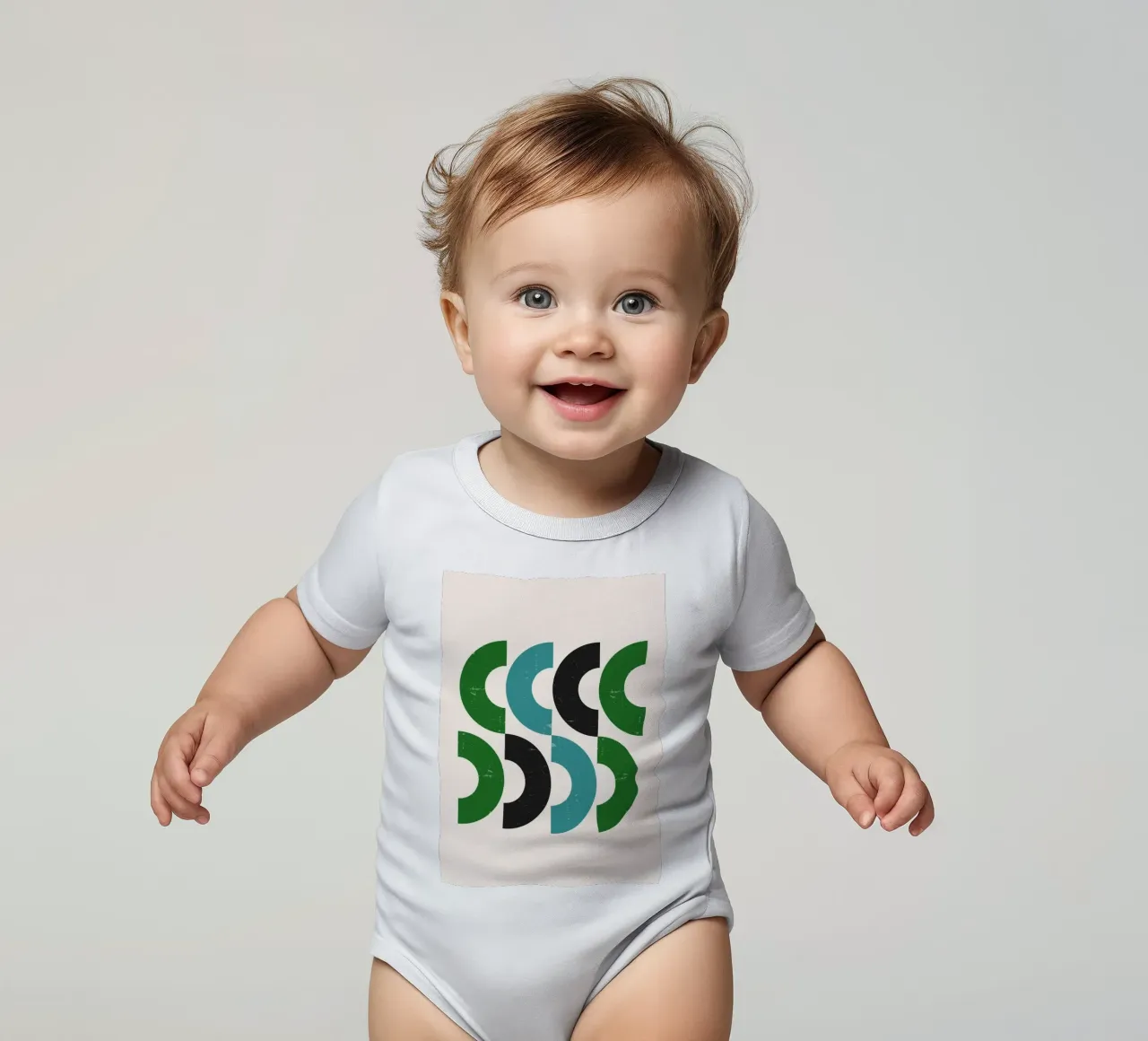 Mid-eeuwse bogen: Geometrische abstracte, groen groenblauw & zwarte kunst babyrompertje korte mouwen van NorwesClub